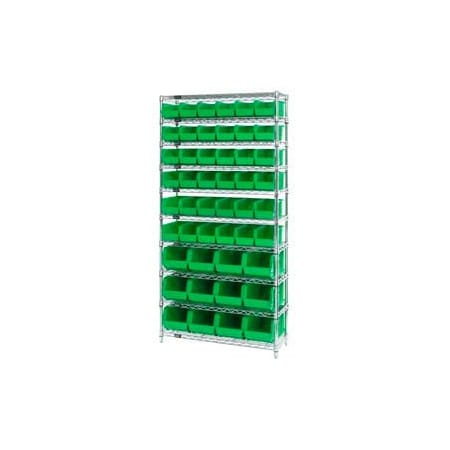 Global Industrial Chrome Wire Shelving With 48 Giant Plastic Stacking Bins Green, 36x14x74 268925GN
